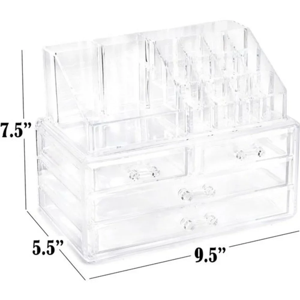 Clear Makeup Organizer -16-Compartment Cosmetic and Jewelry Holder with 4 Drawer